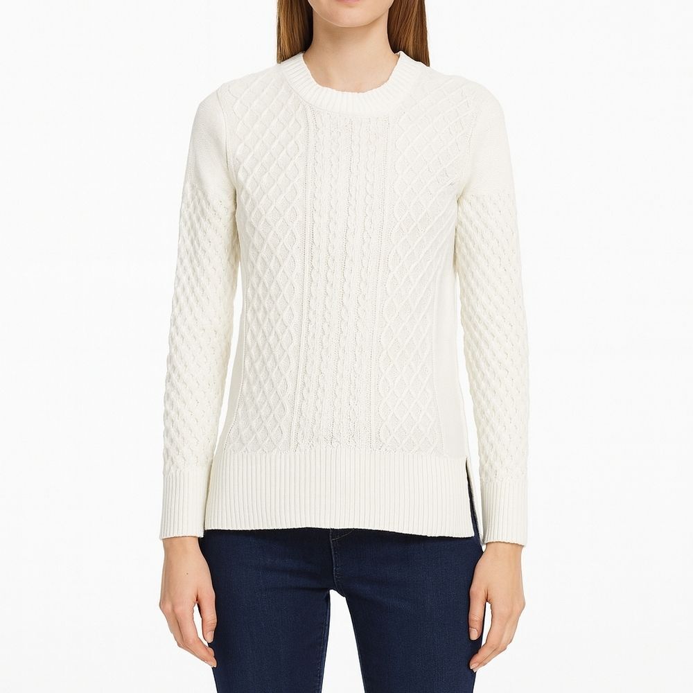 Banana Republic Womens Cream Cable Knit Sweater Wool Blend Size S Preppy Winter